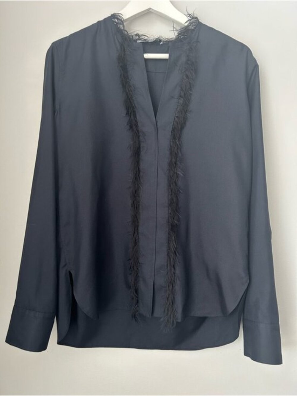 Helmut Lang Feather-Trim V-Neck Blouse
